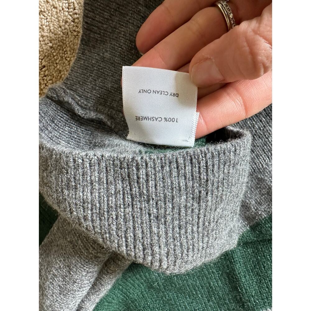 White + Warren Cashmere Stripped Crewneck Graphite/Emerald Medium NWT - Picture 8 of 10